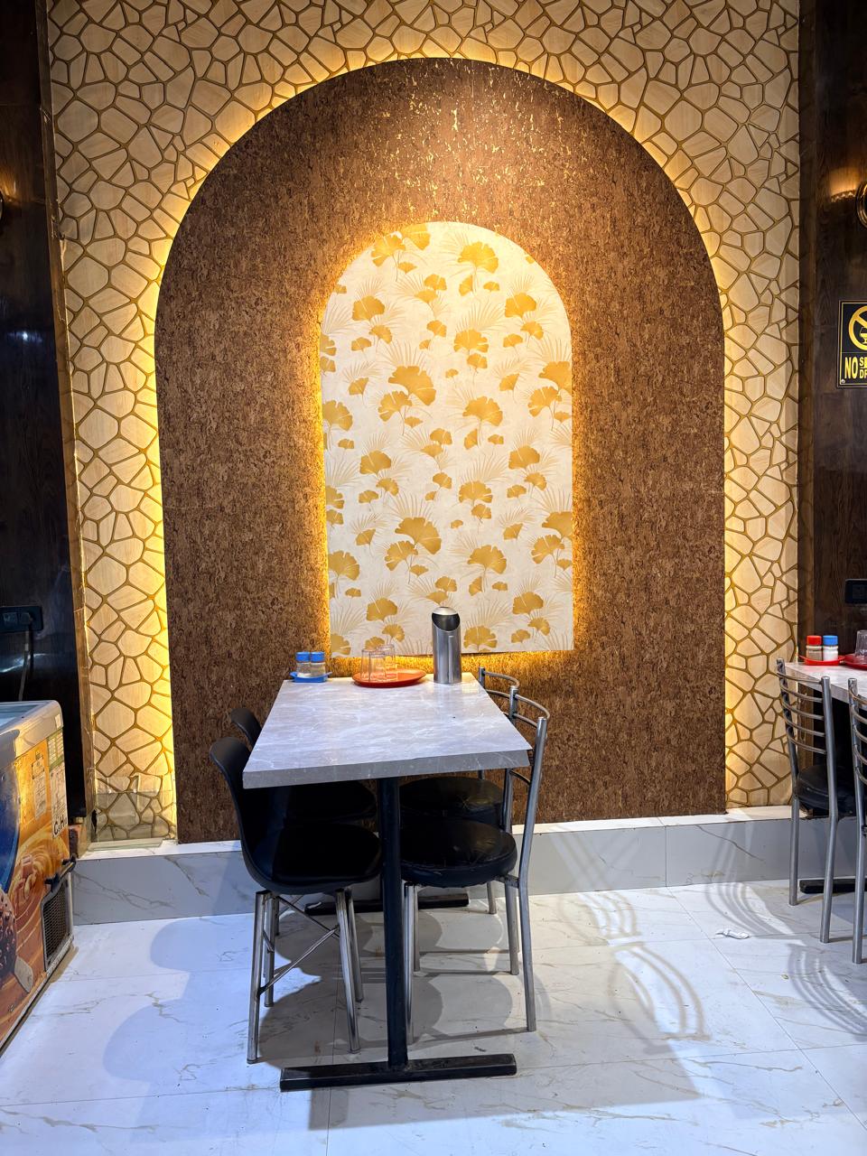 Illuminated arch seating at Zayka